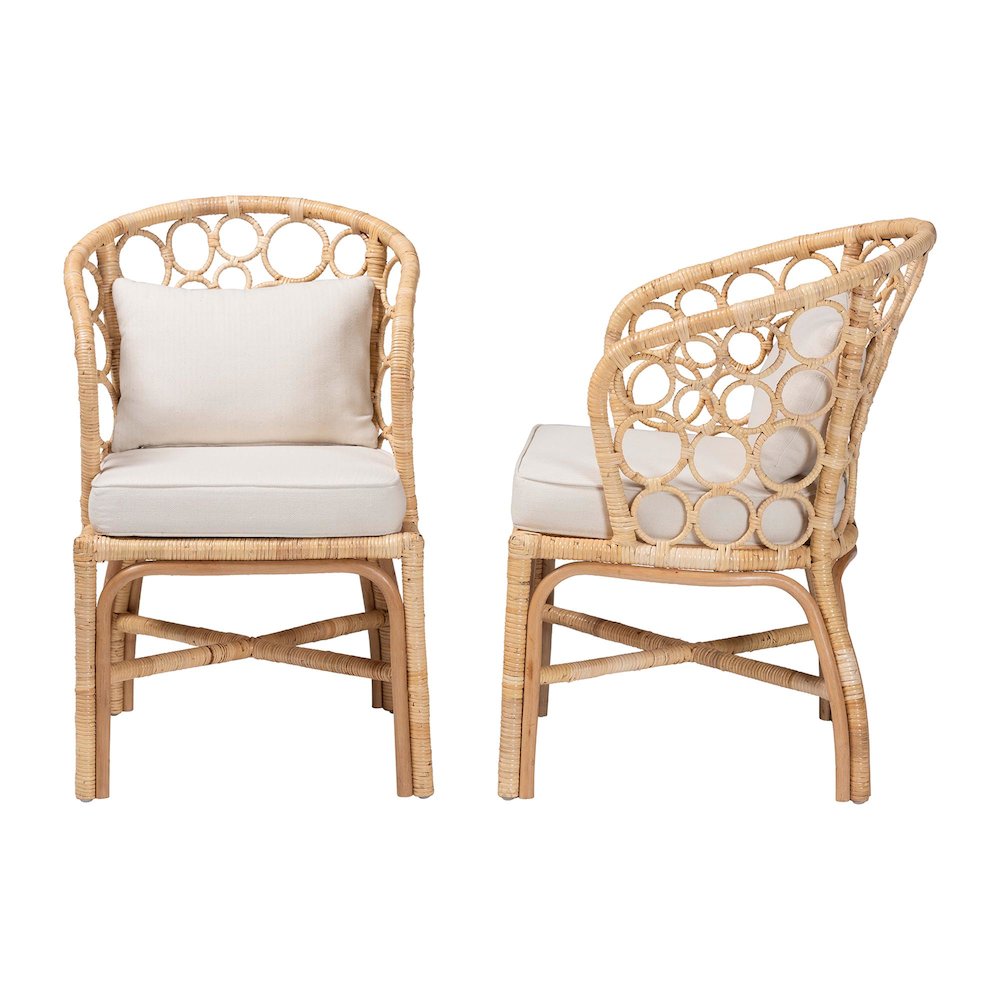Natural Rattan 2-Piece Dining Chair Set with Bubble Frame, Wicker Accent Chair