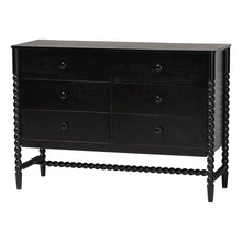 6-Drawer Storage Cabinet with Beaded Frame and Elevated Base for Bedroom, Black