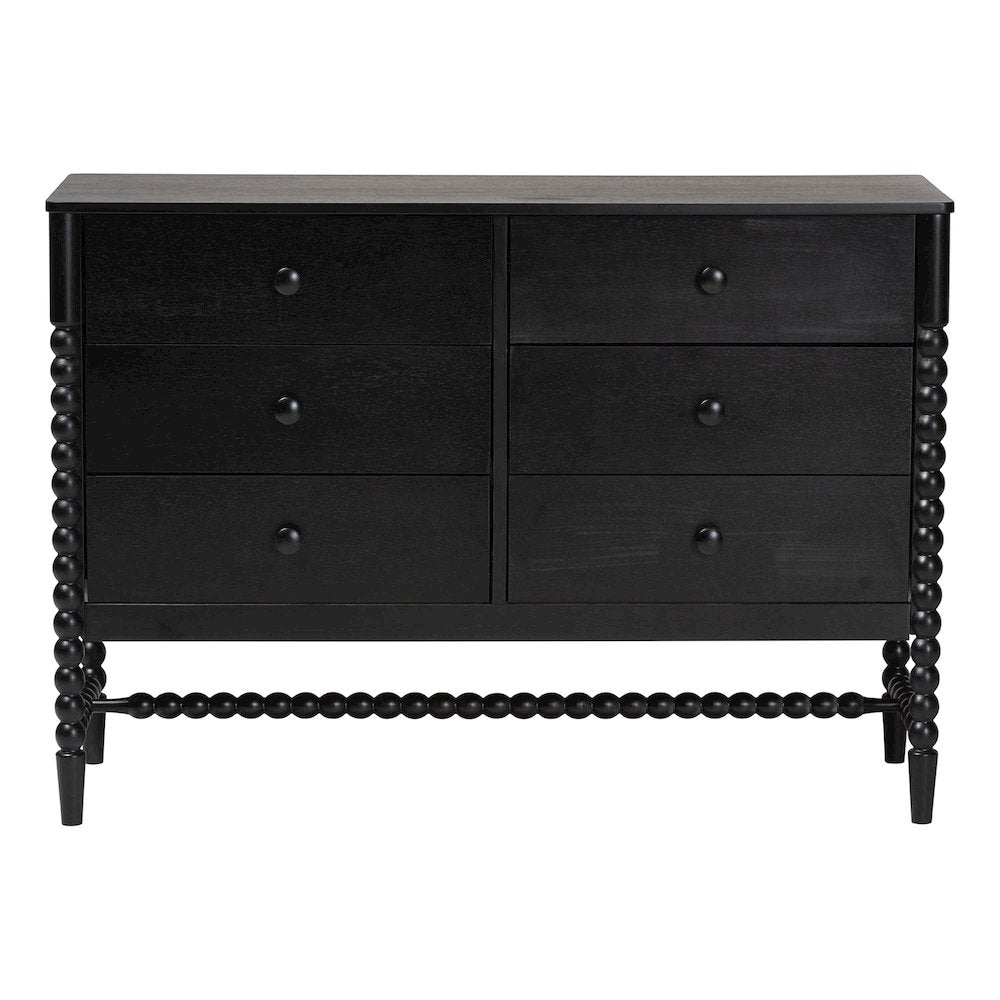 6-Drawer Storage Cabinet with Beaded Frame and Elevated Base for Bedroom, Black