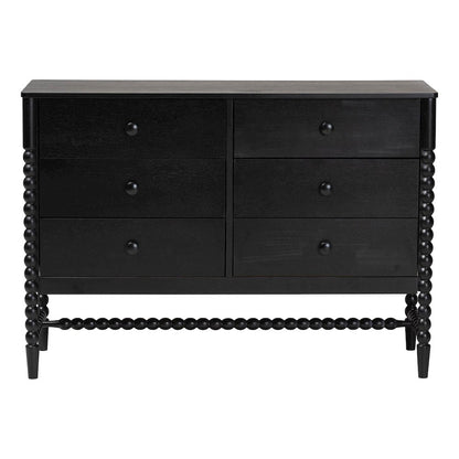6-Drawer Storage Cabinet with Beaded Frame and Elevated Base for Bedroom, Black