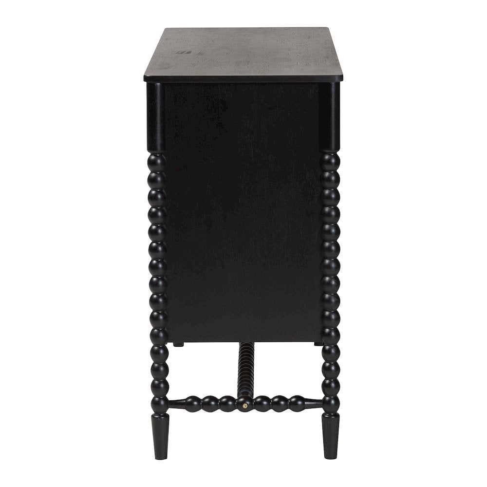 6-Drawer Storage Cabinet with Beaded Frame and Elevated Base for Bedroom, Black