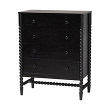 4-Drawer Storage Cabinet with Beaded Frame and Elevated Base for Bedroom, Black