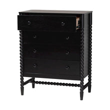 4-Drawer Storage Cabinet with Beaded Frame and Elevated Base for Bedroom, Black