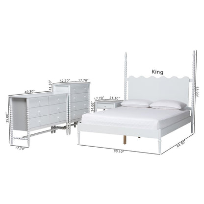 4-Piece Bedroom Set, Bed Frame with Dresser, Chest, and Nightstand, White, Queen