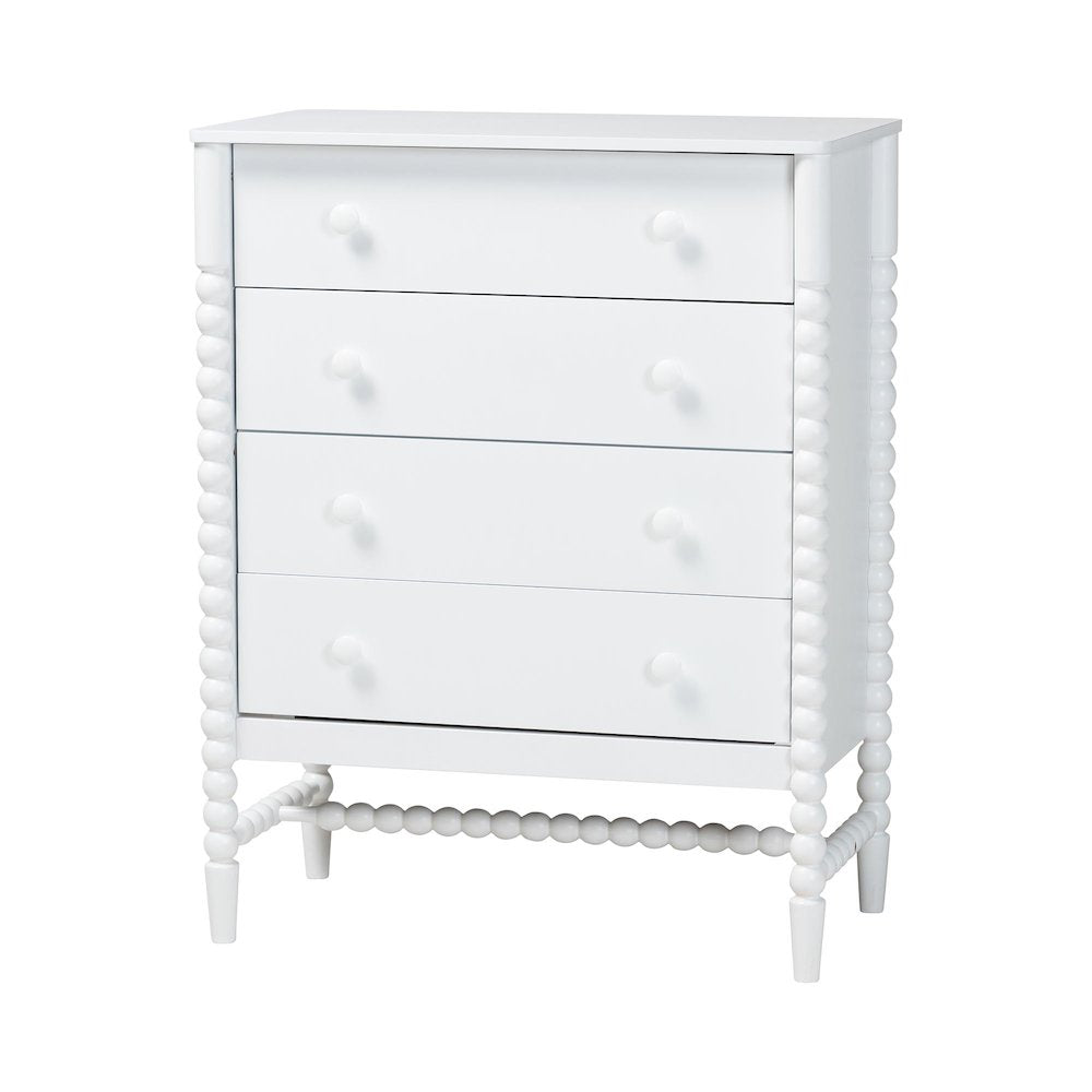 4-Piece Bedroom Set, Bed Frame with Dresser, Chest, and Nightstand, White, Queen