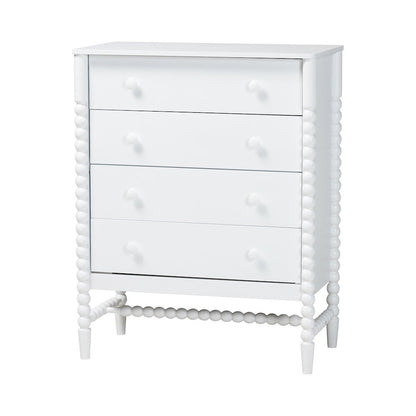 4-Piece Bedroom Set, Bed Frame with Dresser, Chest, and Nightstand, White, Queen