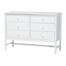 6-Drawer Storage Cabinet with Beaded Frame and Elevated Base for Bedroom, White