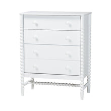 4-Drawer Storage Cabinet with Beaded Frame and Elevated Base for Bedroom, White