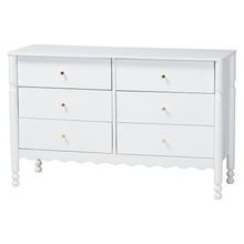 6-Drawer Storage Cabinet with Scalloped Apron and Turned Legs for Bedroom, White
