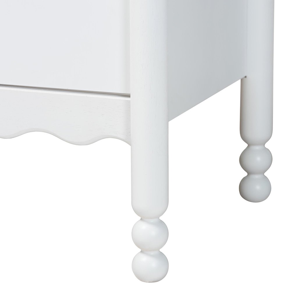 6-Drawer Storage Cabinet with Scalloped Apron and Turned Legs for Bedroom, White