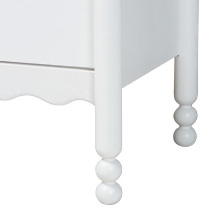 6-Drawer Storage Cabinet with Scalloped Apron and Turned Legs for Bedroom, White