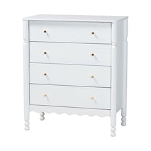 4-Drawer Storage Cabinet with Scalloped Apron and Turned Legs for Bedroom, White