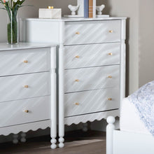 4-Drawer Storage Cabinet with Scalloped Apron and Turned Legs for Bedroom, White