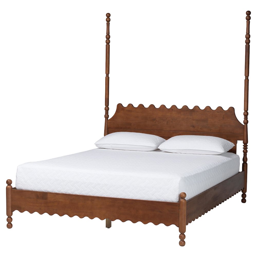 4-Piece Bedroom Set, Bed Frame, Dresser, Chest, Nightstand, Walnut Brown, Queen