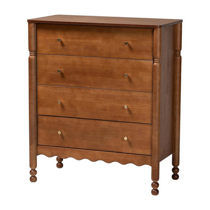 4-Piece Bedroom Set, Bed Frame, Dresser, Chest, Nightstand, Walnut Brown, Queen