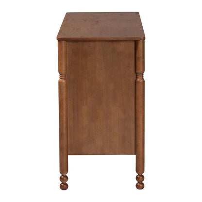 6-Drawer Storage Cabinet with Scalloped Apron and Turned Legs, Walnut Brown