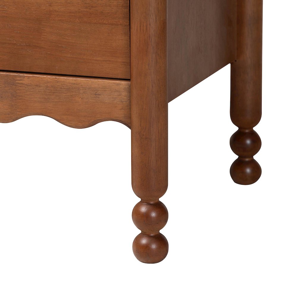 6-Drawer Storage Cabinet with Scalloped Apron and Turned Legs, Walnut Brown