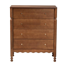 4-Drawer Storage Cabinet with Scalloped Apron and Turned Legs, Walnut Brown