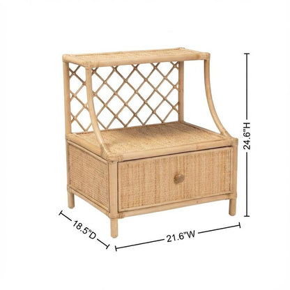 Brown Rattan Nightstand with 1 Drawer and Bohemian Style
