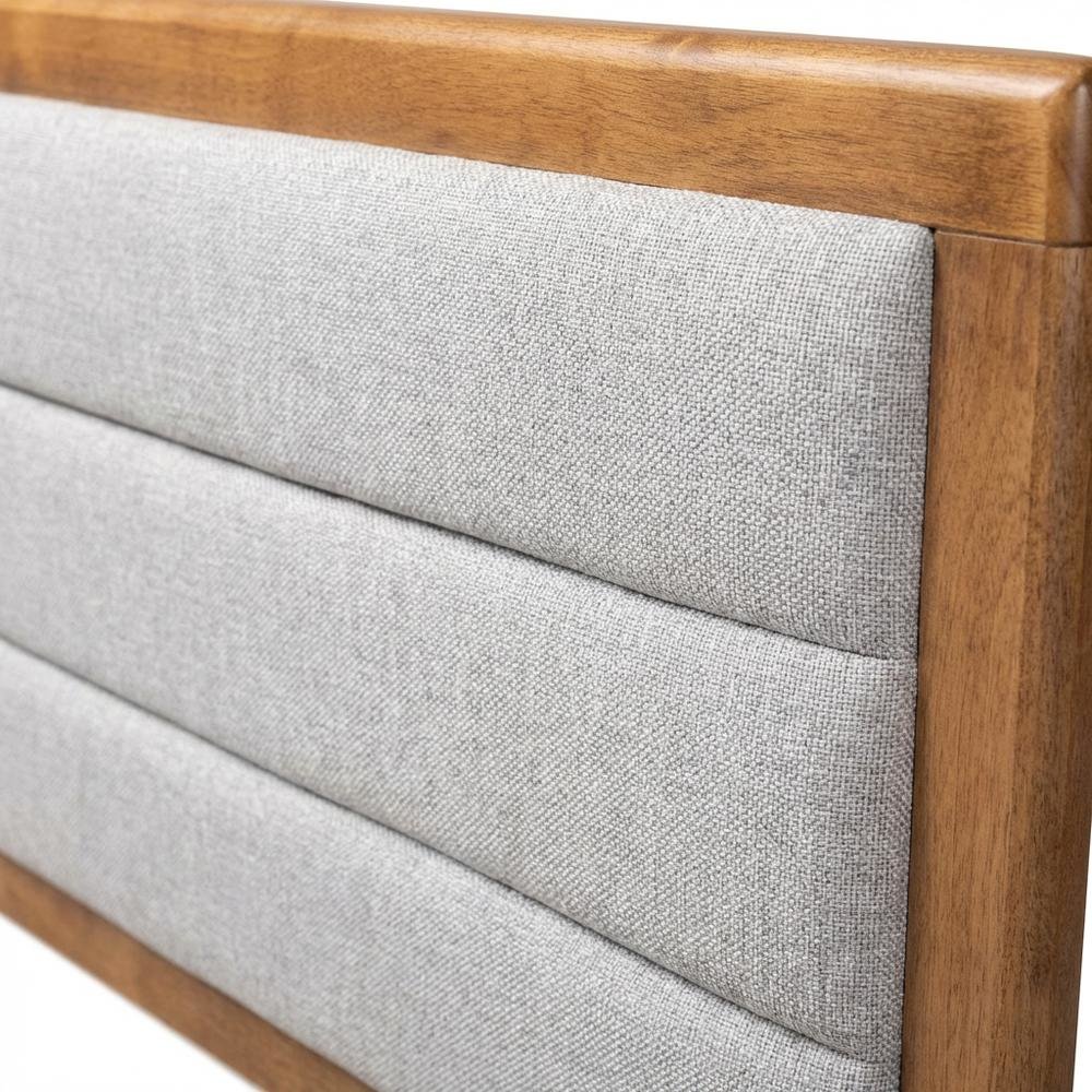 Walnut Brown Wood Queen Headboard with Channel Tufted Fabric Foam Upholstery