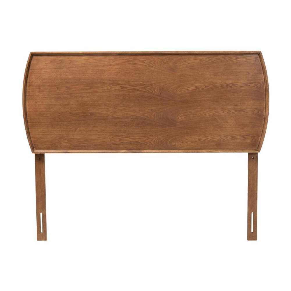 Brown Mid-Century Modern Queen Headboard with Rubberwood Frame and Wood Legs