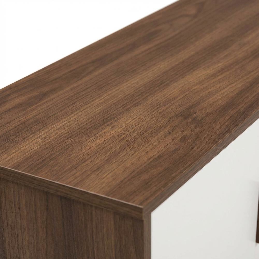 Modern Two-Tone White and Walnut Finishes TV Stand with Wooden Frame