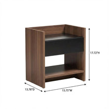 Contemporary Walnut and Black Nightstand with Wood Finish and Single Drawer