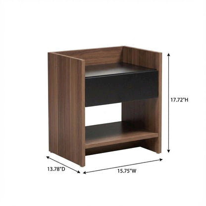 Contemporary Walnut and Black Nightstand with Wood Finish and Single Drawer