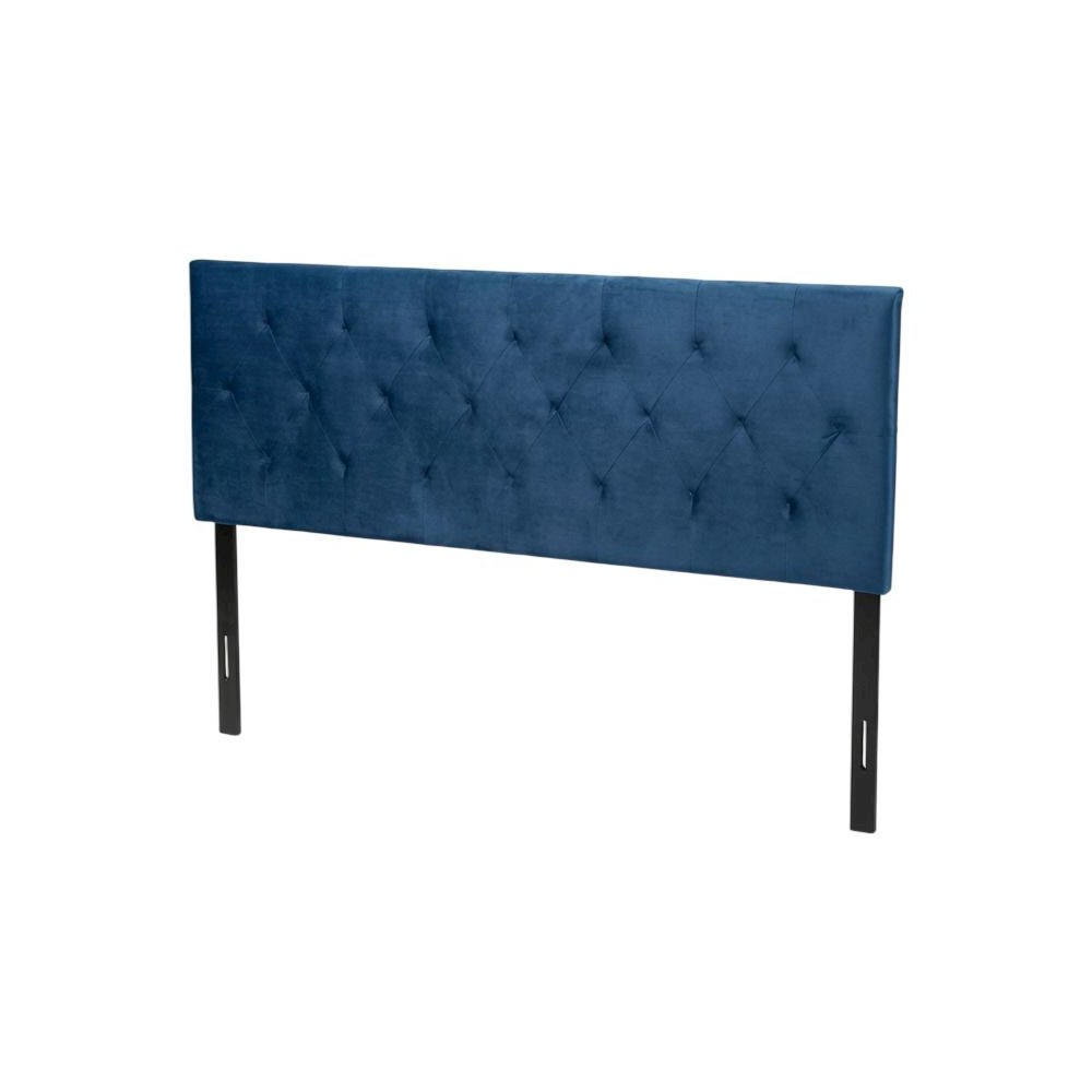 Navy Blue Velvet Upholstered Headboard with Diamond Tufting and Foam Padding