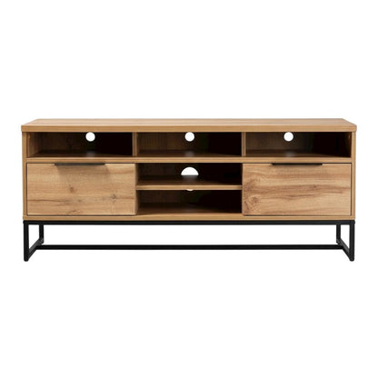 Black Wood and Metal TV Stand with Contemporary Design and 2 Drawers