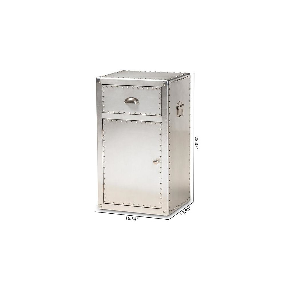 Baxton Studio Serge French Industrial Silver Metal 1-Door Accent Storage Cabinet