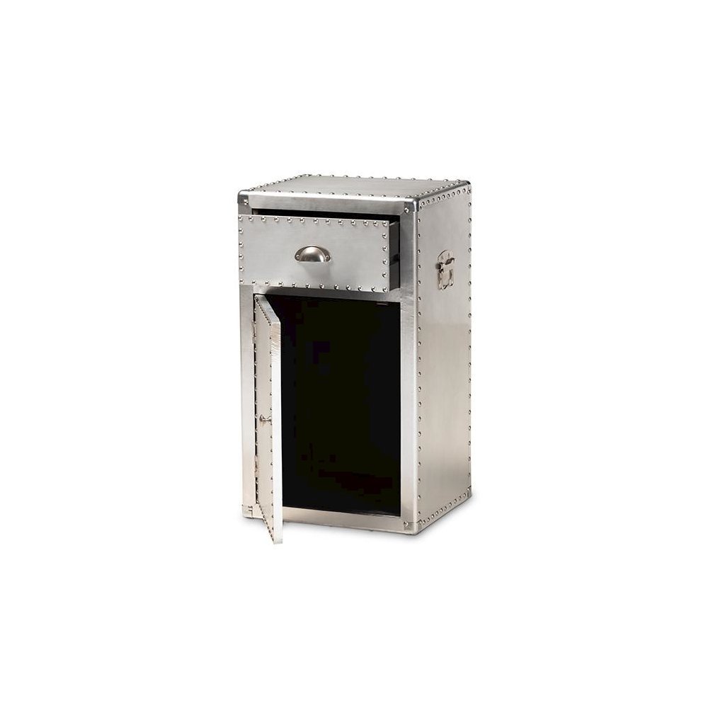 Baxton Studio Serge French Industrial Silver Metal 1-Door Accent Storage Cabinet