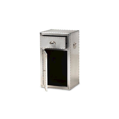 Baxton Studio Serge French Industrial Silver Metal 1-Door Accent Storage Cabinet