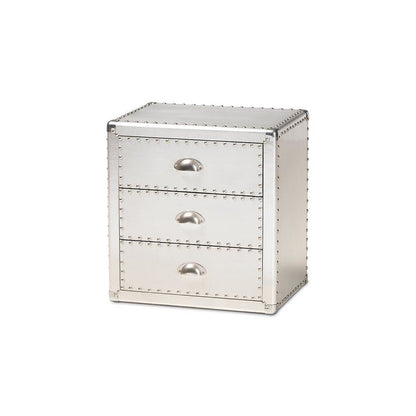Baxton Studio Armel French Industrial Silver Metal 3-Drawer Nightstand