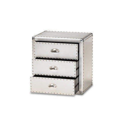 Baxton Studio Armel French Industrial Silver Metal 3-Drawer Nightstand