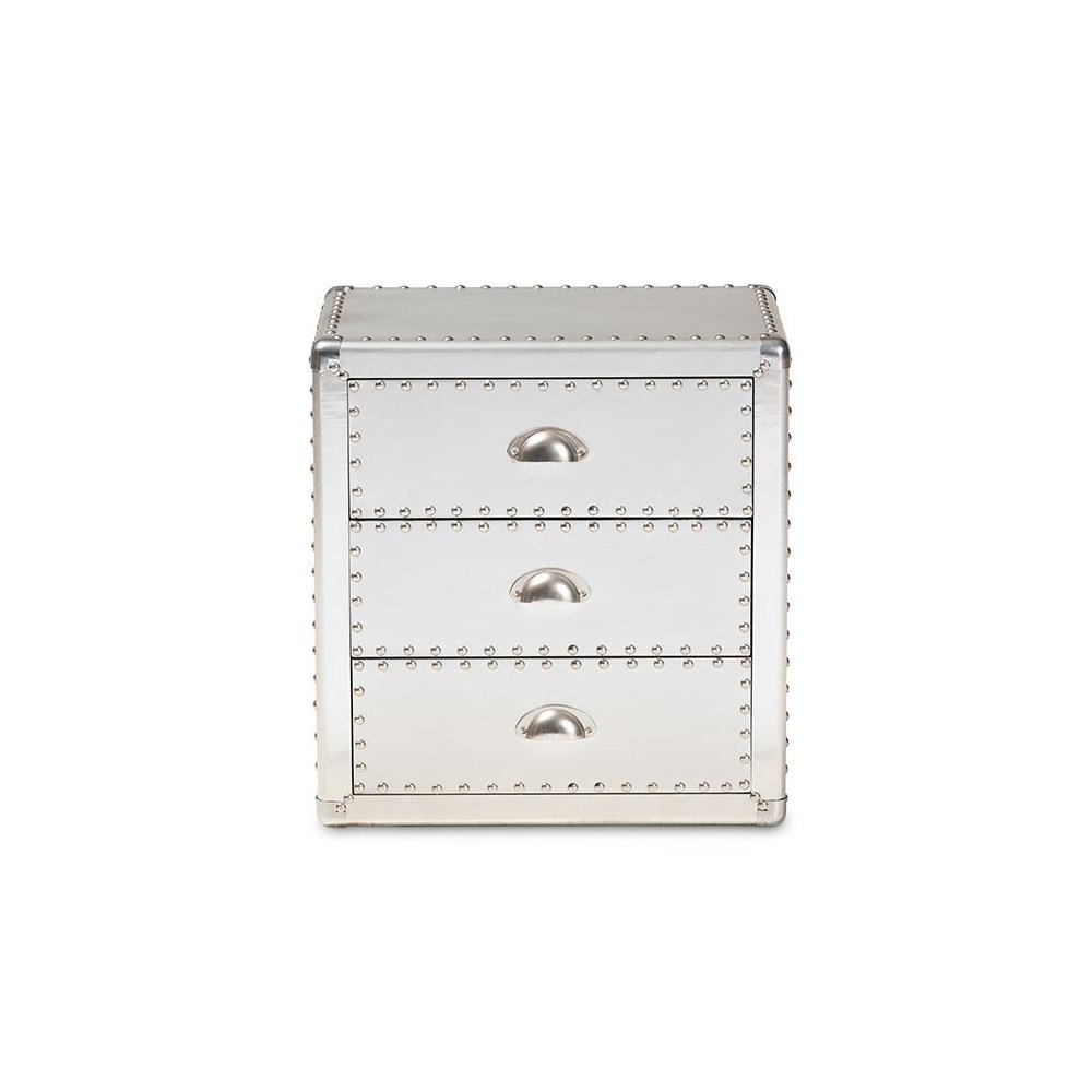 Baxton Studio Armel French Industrial Silver Metal 3-Drawer Nightstand