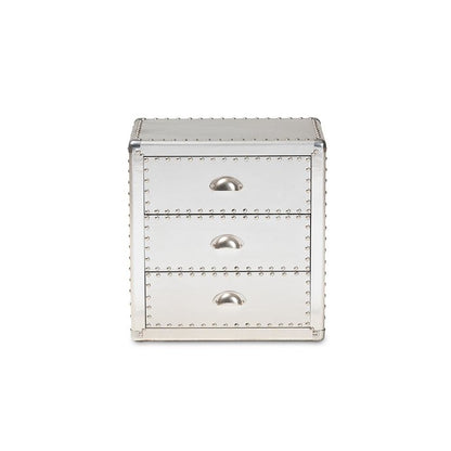 Baxton Studio Armel French Industrial Silver Metal 3-Drawer Nightstand