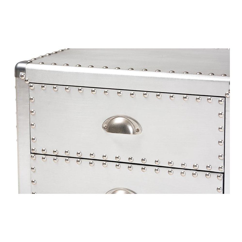 Baxton Studio Armel French Industrial Silver Metal 3-Drawer Nightstand