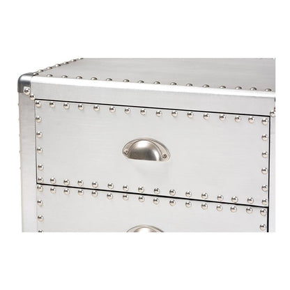 Baxton Studio Armel French Industrial Silver Metal 3-Drawer Nightstand