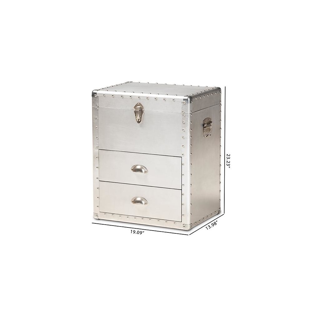 Serge French Industrial Silver Metal 2-Drawer Accent Storage Cabinet