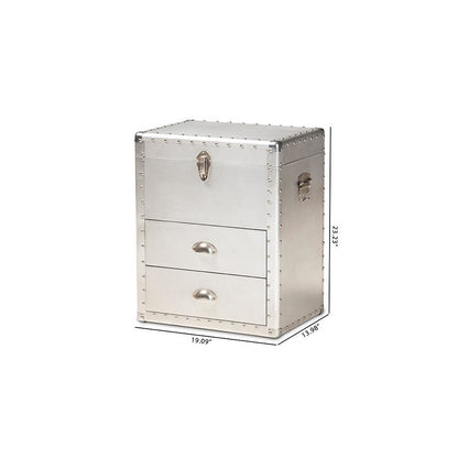Serge French Industrial Silver Metal 2-Drawer Accent Storage Cabinet