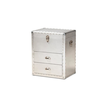 Serge French Industrial Silver Metal 2-Drawer Accent Storage Cabinet