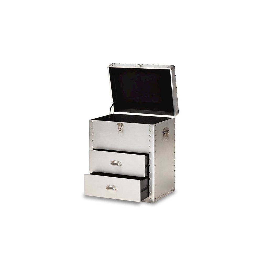 Serge French Industrial Silver Metal 2-Drawer Accent Storage Cabinet