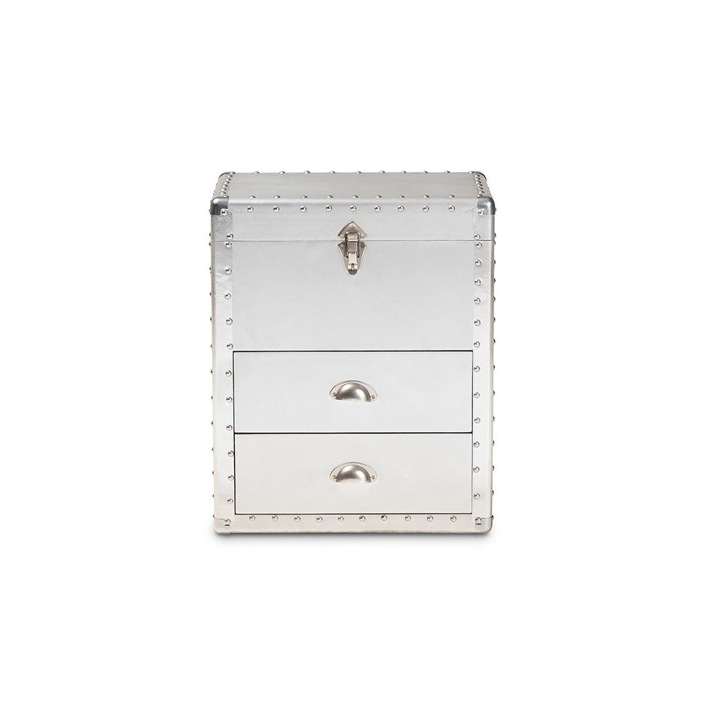 Serge French Industrial Silver Metal 2-Drawer Accent Storage Cabinet