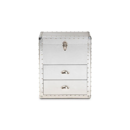 Serge French Industrial Silver Metal 2-Drawer Accent Storage Cabinet