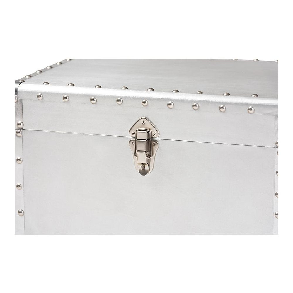 Serge French Industrial Silver Metal 2-Drawer Accent Storage Cabinet