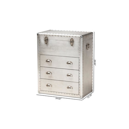 Serge French Industrial Silver Metal 3-Drawer Accent Storage Cabinet