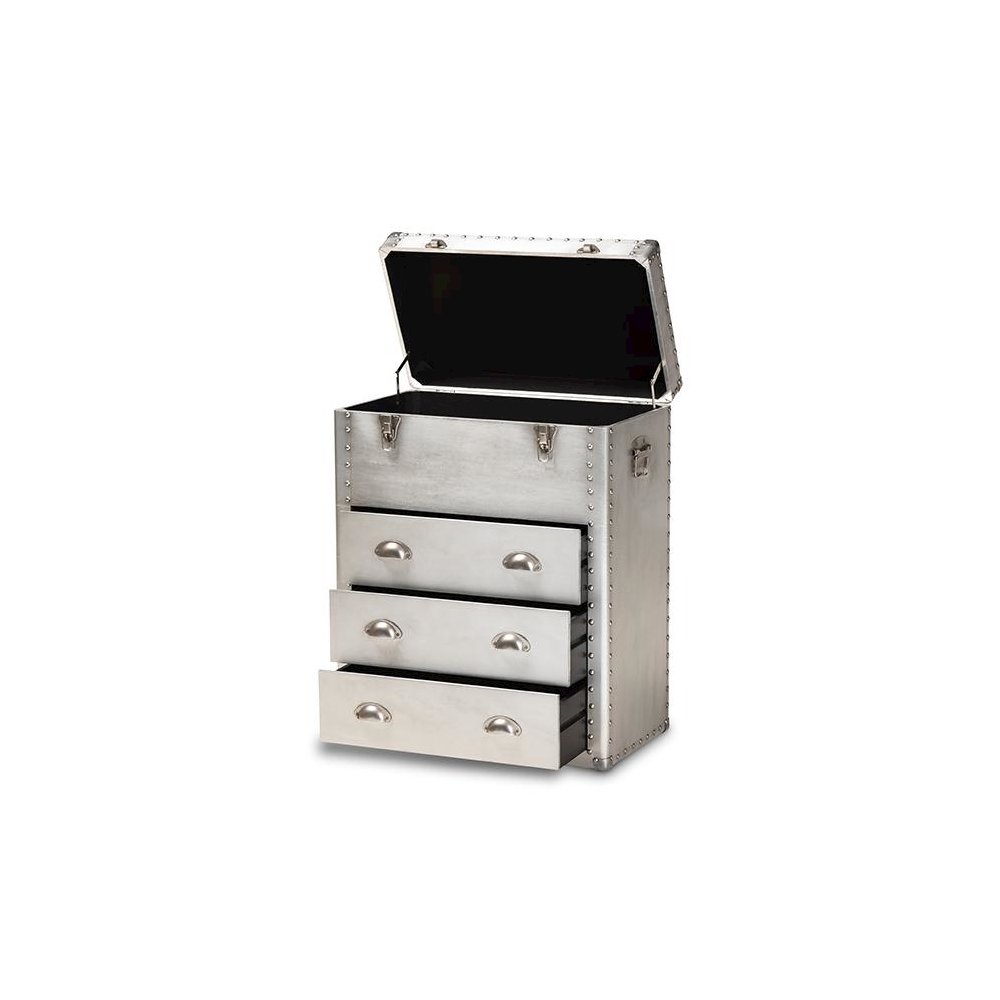 Serge French Industrial Silver Metal 3-Drawer Accent Storage Cabinet