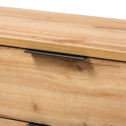 Reid Modern and Contemporary Industrial Oak Finished Wood and Black Metal 4-Drawer Dresser