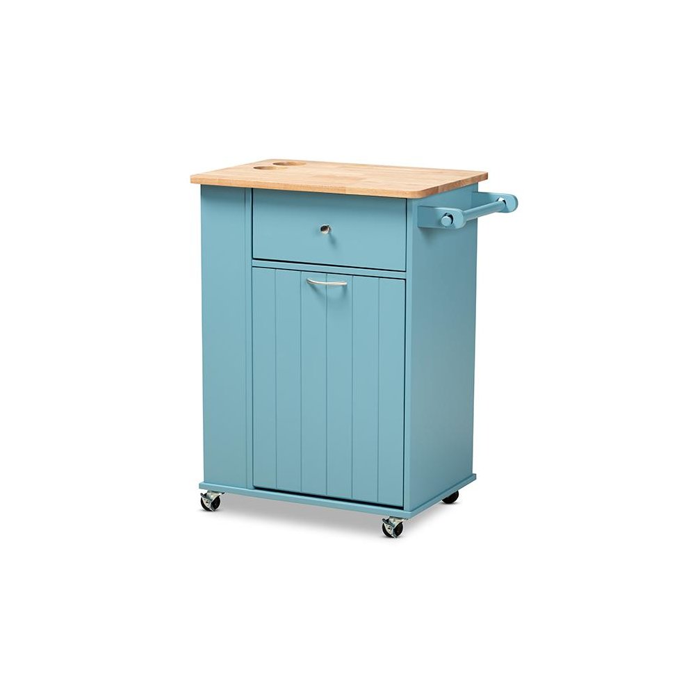 Liona Modern and Contemporary Sky Blue Finished Wood Kitchen Storage Cart